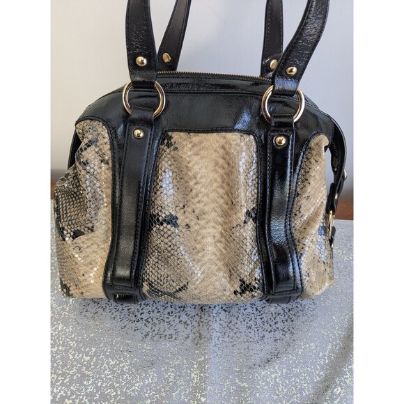 Michael Kors Honey Black Patent Leather Snake Python Embossed Tote Shoulder Bag - Picture 6 of 16